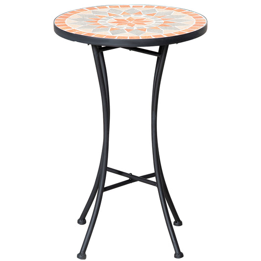 Mosaic Patio Table, Round Coffee Table with Metal Frame, Garden Furniture for Outdoor, Poolside, Yellow & Grey