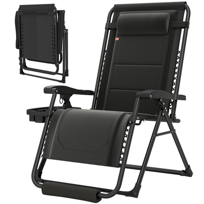 Zero Gravity Chair, Reclining Outdoor Lounger Chair with Cup Holder, 400 LBS Capacity, Black