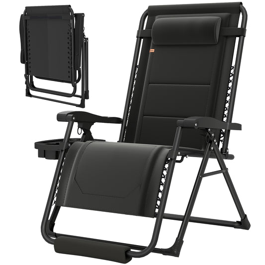Zero Gravity Chair, Reclining Outdoor Lounger Chair with Cup Holder, 400 LBS Capacity, Black