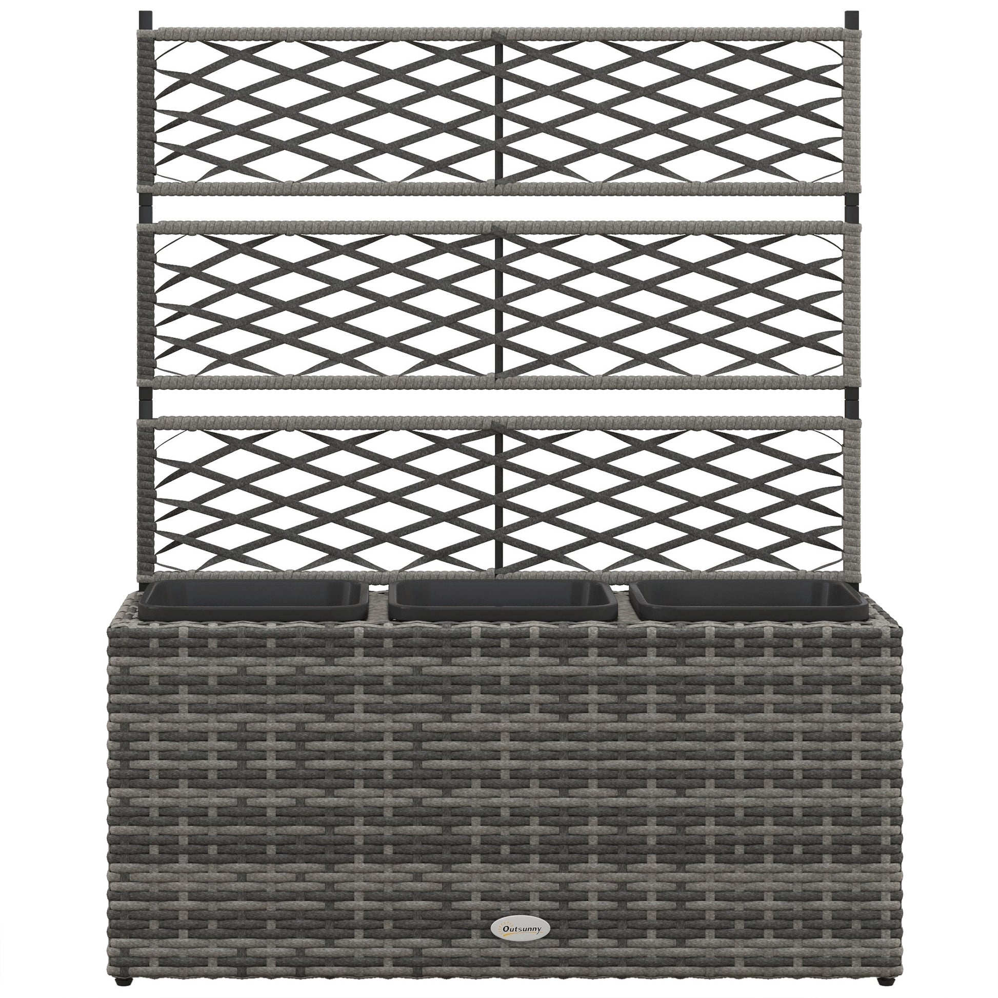 Wicker Raised Garden Bed with Trellis, 42" Tall Outdoor Planter Box, Mixed Grey