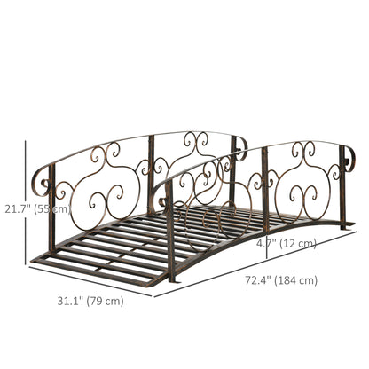 6FT Steel Garden Bridge with Safety Siderails, Decorative Arc Landscaping Bridge for Backyard Creek Stream Pond, Brown