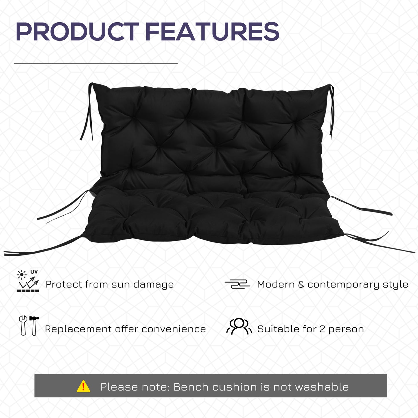 Porch Swing Cushion Garden Bench Cushion with Backrest, Non-Slip 2-seater Soft Pad, Swing Chair Mat Replacement for Indoor and Outdoor, 39.4" x 38.6", Black