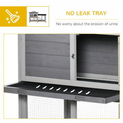 62" Wooden Rabbit Hutch with Wheels, Run Box, Tray, Ramp for Small Animals, Guinea Pig, Indoor Outdoor Use, Light Grey