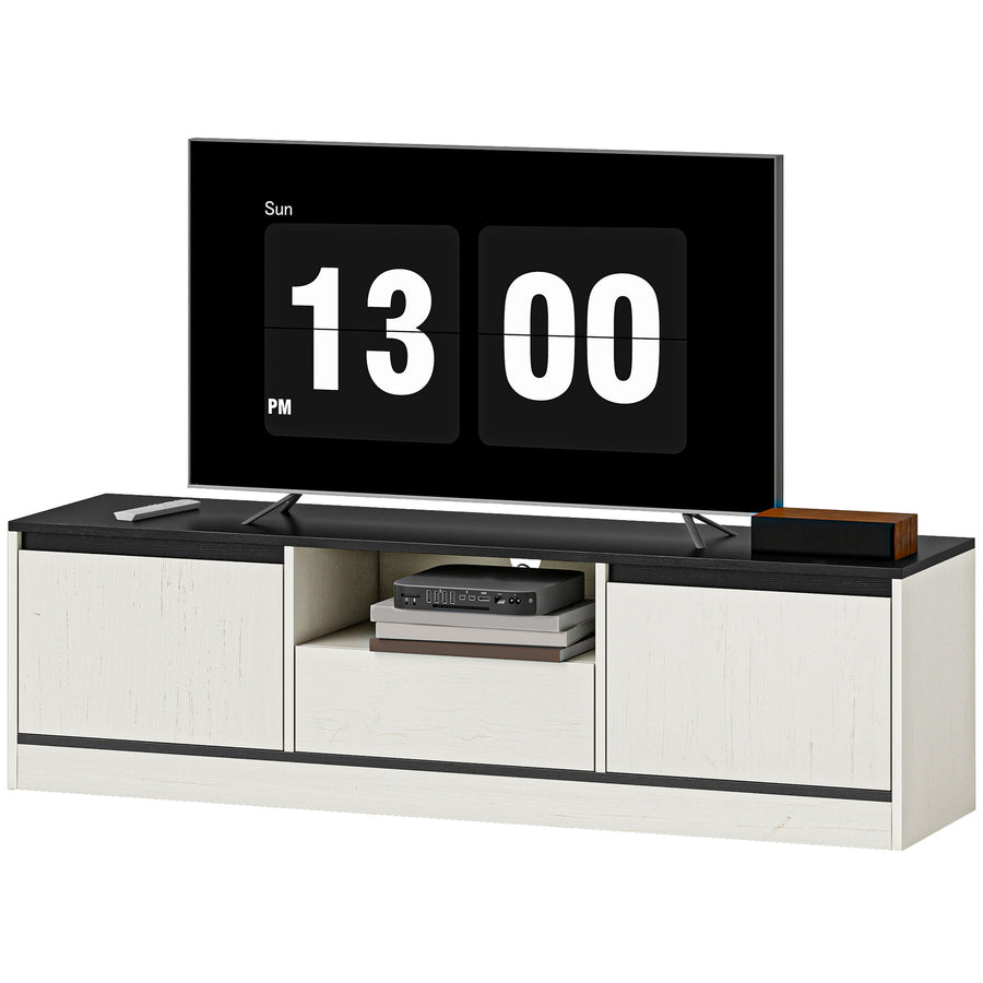 TV Stand for 55-60 Inch TV, Entertainment Center w/ Cabinets, Shelf, Drawer and Cable Management for Living Room, White