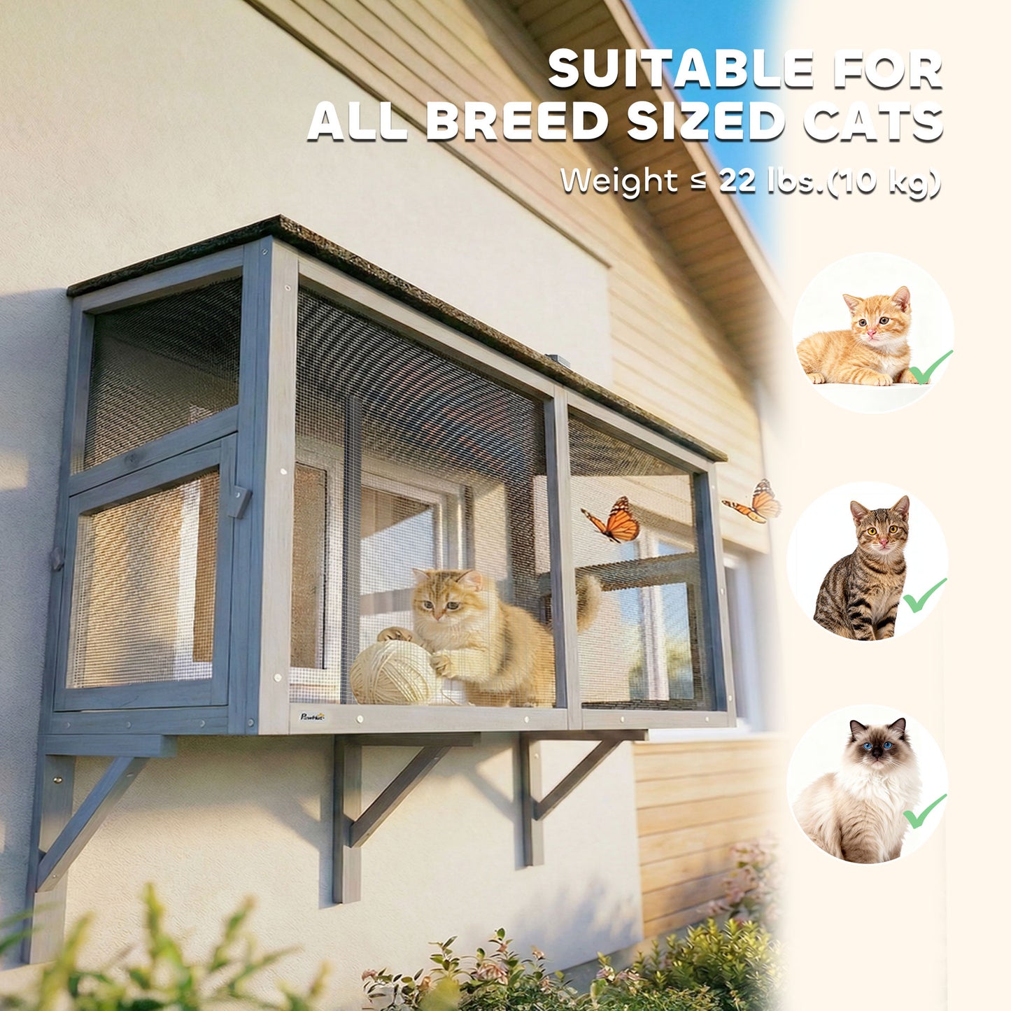 Catio Outdoor Cat Enclosure Expandable Wooden Cat House with 2 Doors for Window, 51.2"L