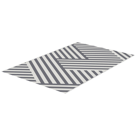 Reversible Outdoor RV Rug, Patio Floor Mat, 6' x 9' Plastic Rug for Backyard, Deck, Beach, Camping, Grey and Cream