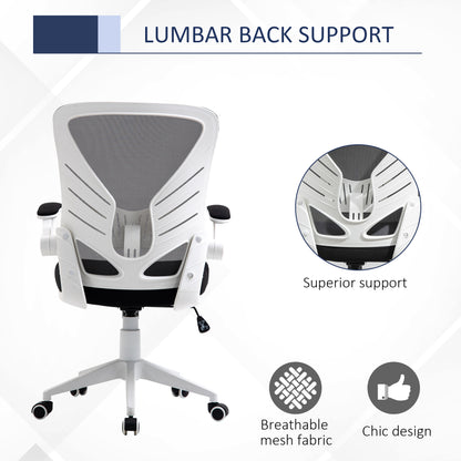 Mesh Office Chair Swivel Task Desk Chair with Lumbar Back Support, Flip-Up Arm, Adjustable Height Office, Grey/Black