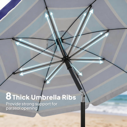 Beach Umbrella Adjustable Tilt Sunshade with Foldable Table Cup Holder 78" Multicolor