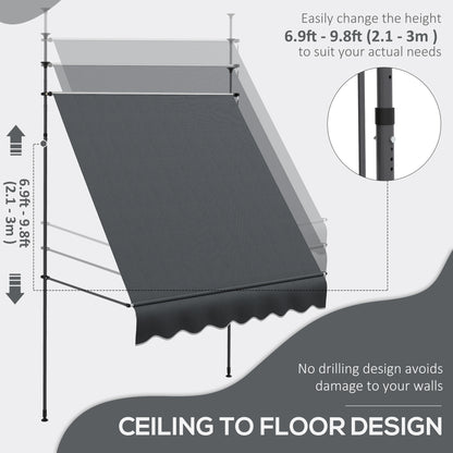 6.5' x 4' Manual Retractable Awning, Non-Screw Freestanding Patio Awning, UV Resistant, for Window or Door, Dark Grey