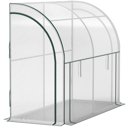 Walk-in Lean-to Greenhouse, Outdoor Gardening Green House with Zipper Roll-up Doors and Window, 7' x 3' x 5', White