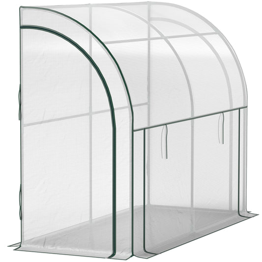 Walk-in Lean-to Greenhouse, Outdoor Gardening Green House with Zipper Roll-up Doors and Window, 7' x 3' x 5', White