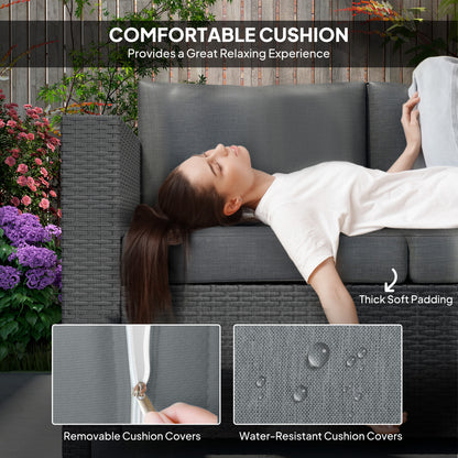 Deluxe 3 Seat Rattan Wicker Sofa Garden Outdoor Patio Furniture with Cushion, Grey
