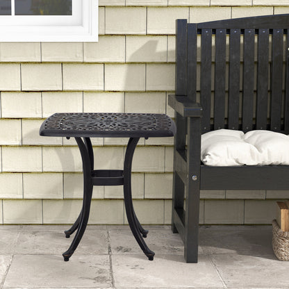 21" Square Outdoor End Table, Cast Aluminum Patio Side Table with Umbrella Hole for Garden, Balcony, Poolside, Bronze
