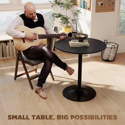 27.6" Round Kitchen Table for 2, Modern Small Dining Table with Wood Veneer, Steel Base for Dining Room, Black