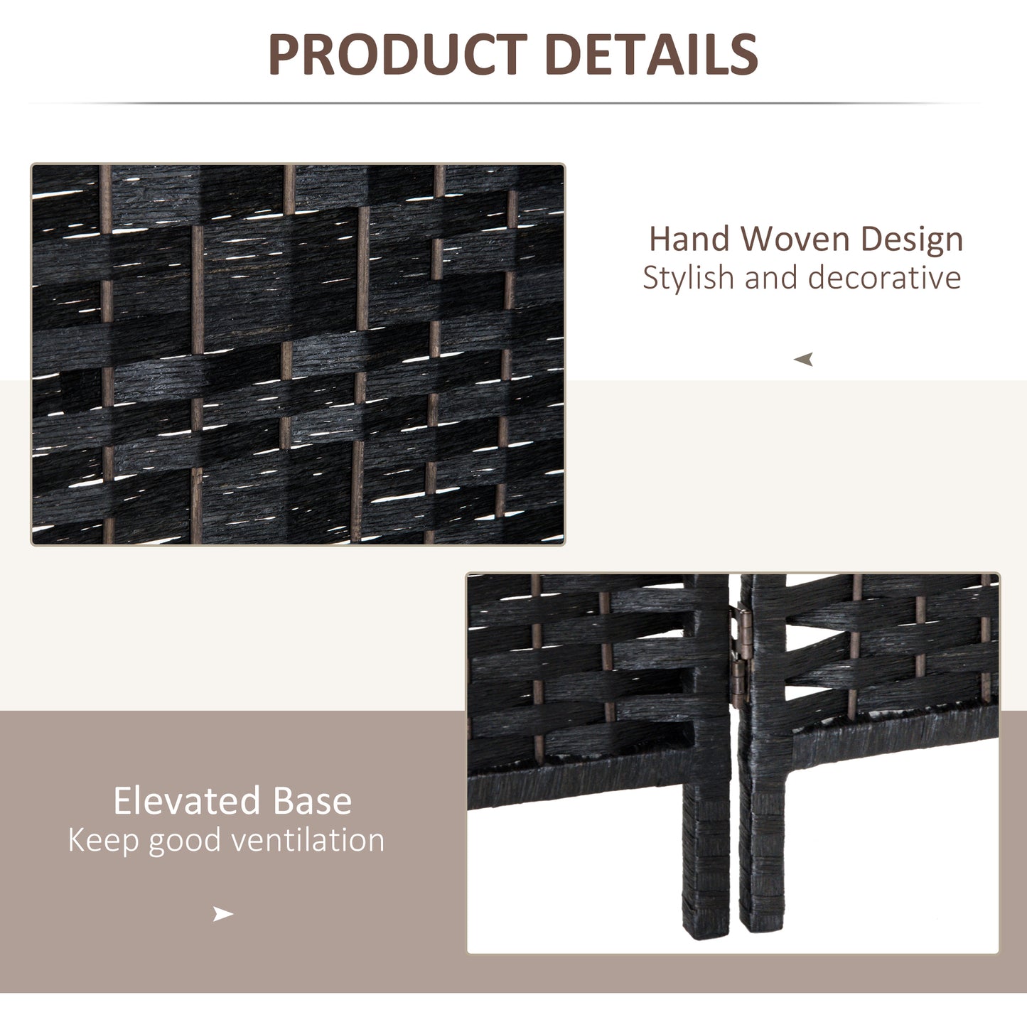 6ft Folding Room Divider, 6 Panel Wall Partition with Wooden Frame for Bedroom, Home Office, Black