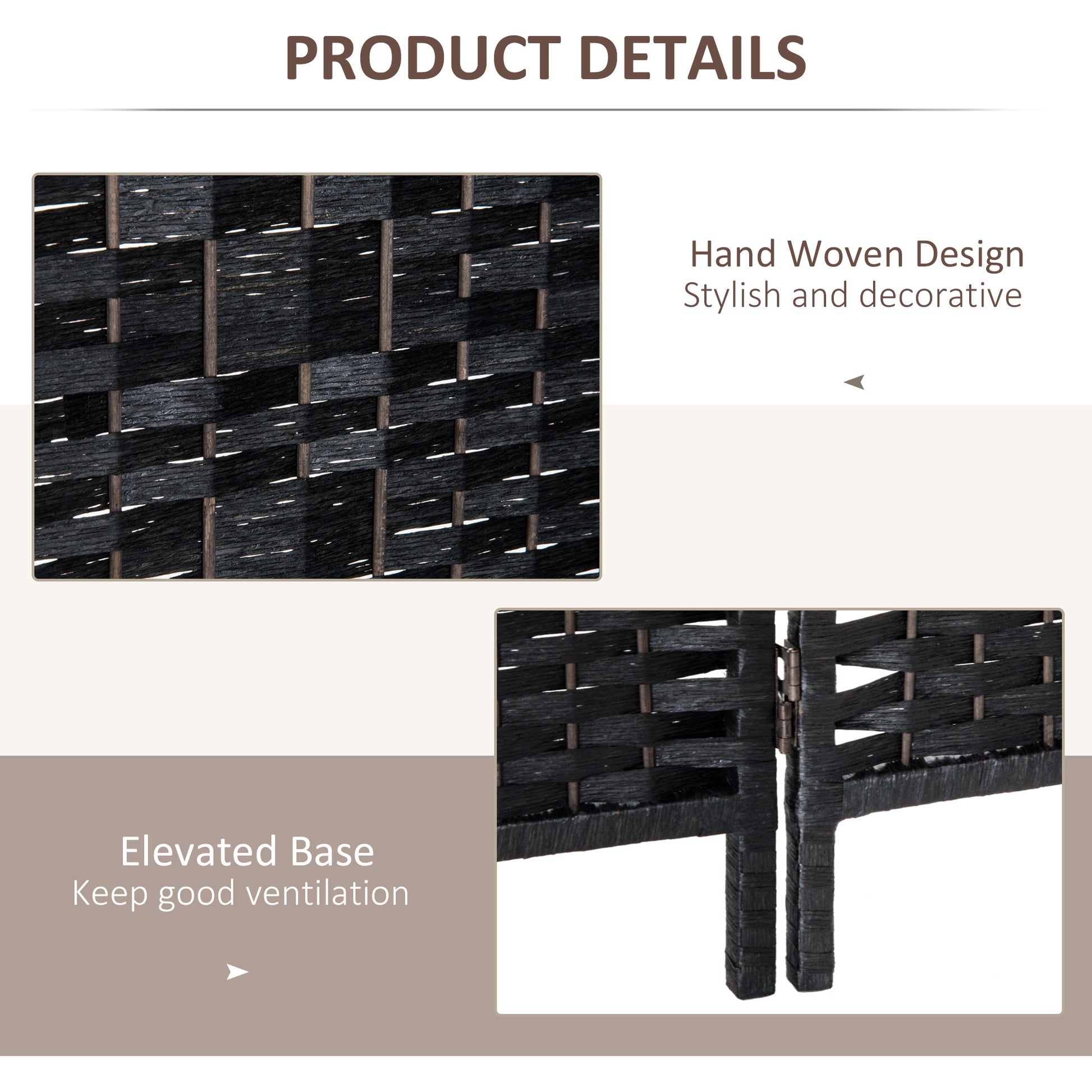 6ft Folding Room Divider, 6 Panel Wall Partition with Wooden Frame for Bedroom, Home Office, Black