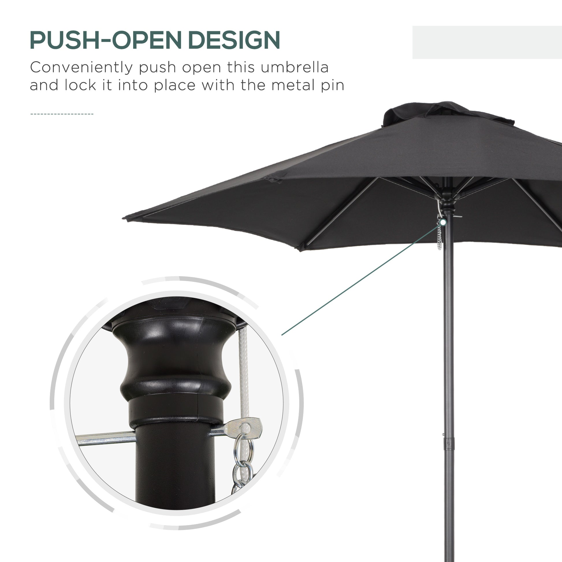 6.6FT Patio Umbrella, Outdoor Parasol with 6 Solid Ribs, Black