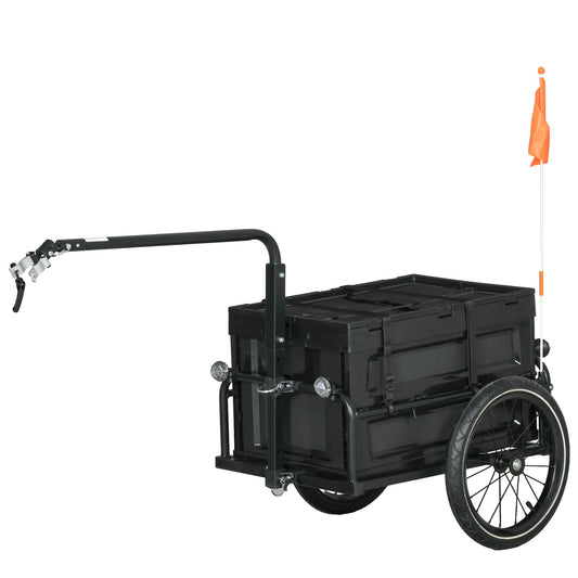 Aosom Steel Trailer for Bike, Bicycle Cargo Trailer with Foldable Storage Box and Safe Reflectors, Max Load 88LBS, Black