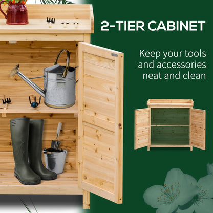 Wood Garden Shed, Compact Outdoor Storage Cabinet Potting Shed with Inner Shelf and Double Doors for Backyard, Natural