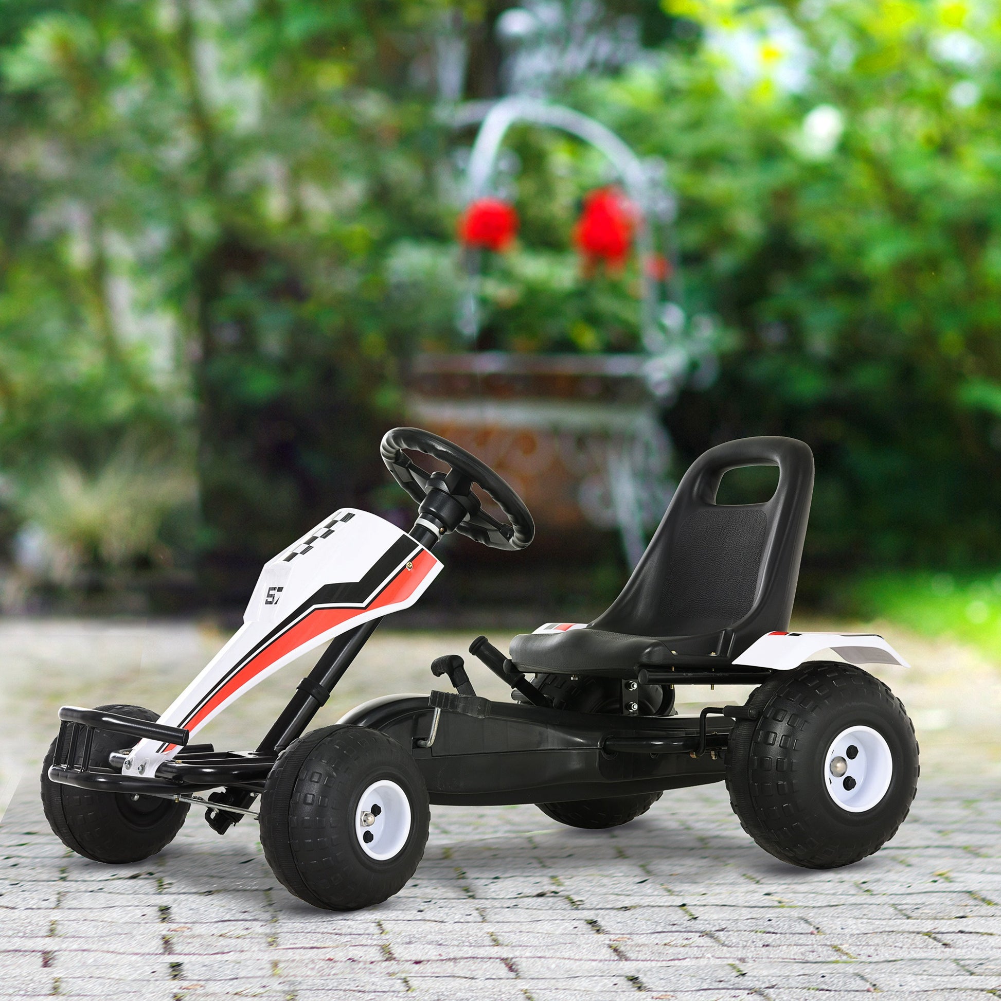 Aosom Kids Pedal Go Kart Children Racing Style Ride on Car with Adjustable Seat, Plastic Wheels, Handbrake and Shift Lever for 3-6 Years Old