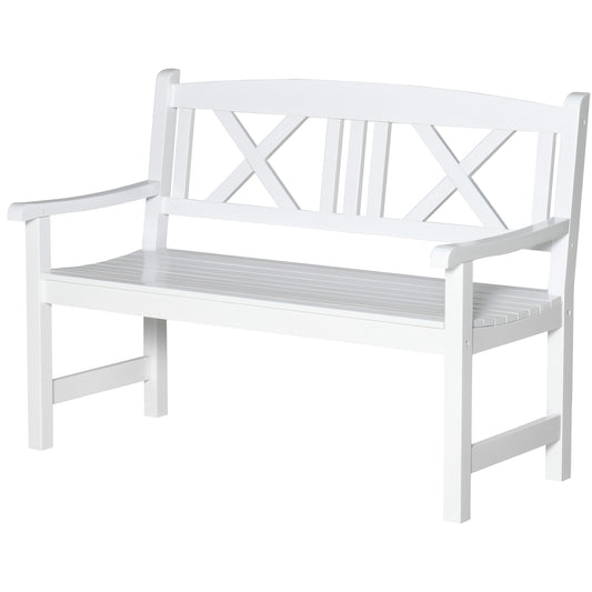 2-Seater Wooden Garden Bench, 4FT Outdoor Patio Loveseat with Unique X-Shape Back for Yard, Lawn, Porch, White