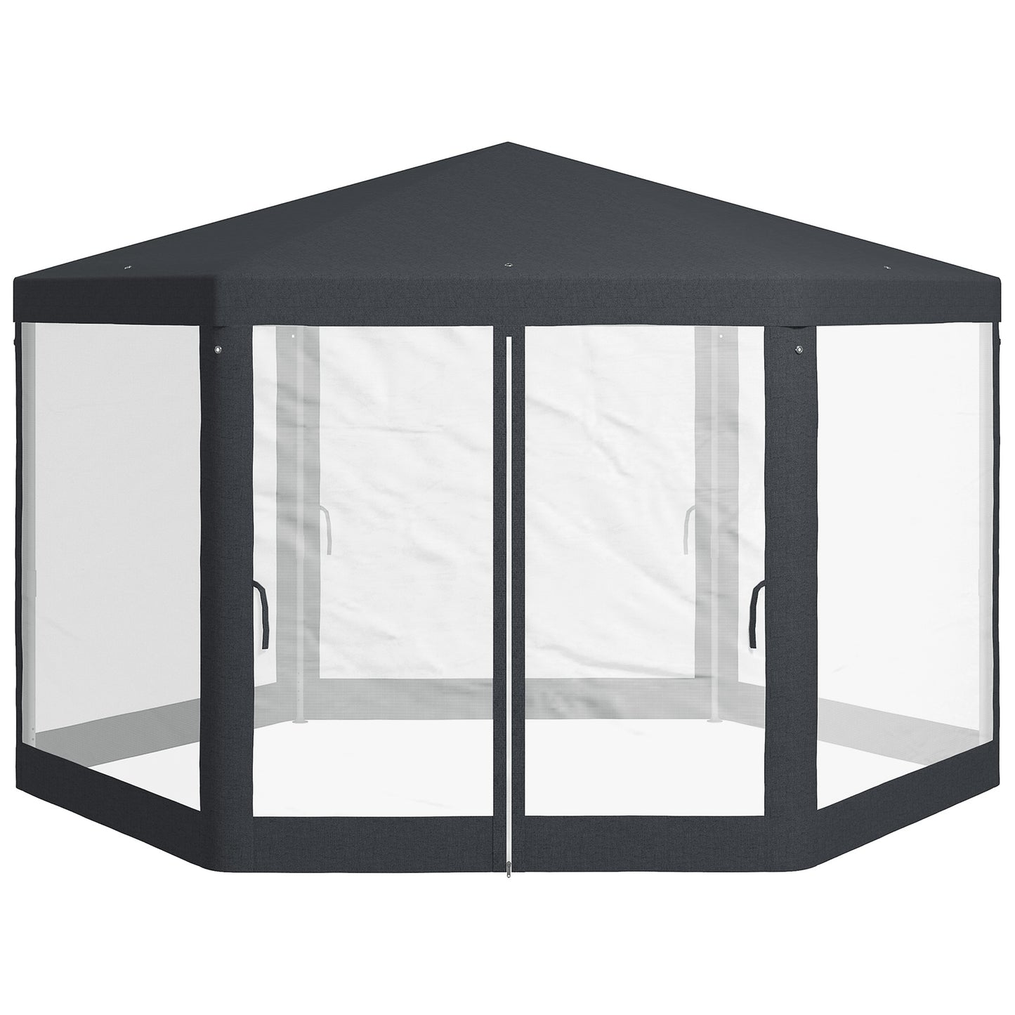 Φ13' Hexagon Party Tent Patio Gazebo Outdoor Activity Event Canopy Quick Sun Shelter Pavilion with Netting Mesh Sidewall, Dark Grey