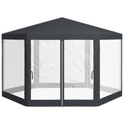 Φ13' Hexagon Party Tent Patio Gazebo Outdoor Activity Event Canopy Quick Sun Shelter Pavilion with Netting Mesh Sidewall, Dark Grey