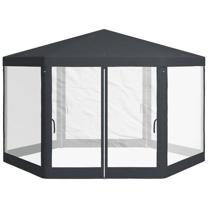 Φ13' Hexagon Party Tent Patio Gazebo Outdoor Activity Event Canopy Quick Sun Shelter Pavilion with Netting Mesh Sidewall, Dark Grey