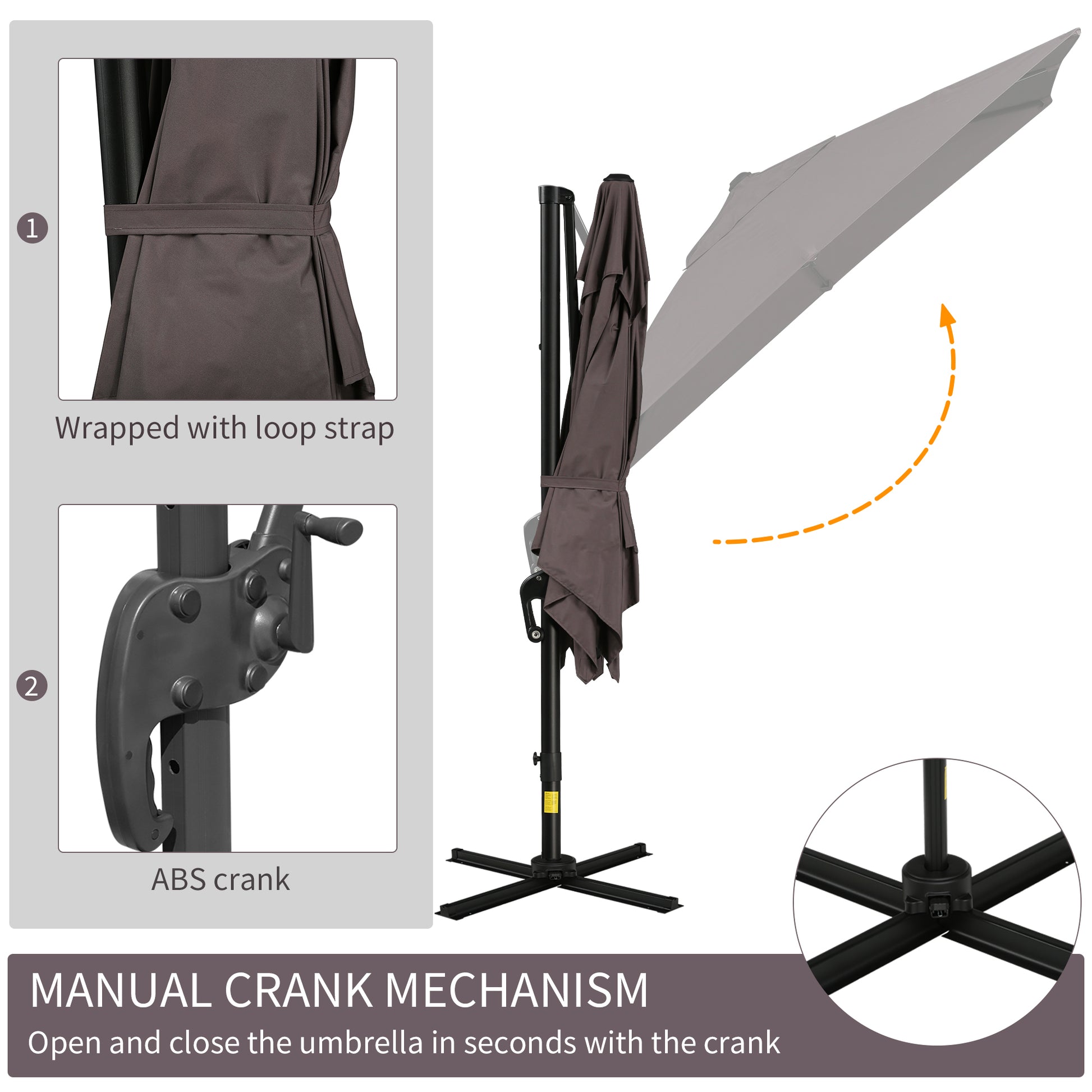 8'x8' Square Patio Hanging Offset Umbrella, Outdoor Cantilever Parasol w/ Cross Base, Light Brown