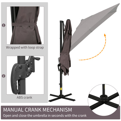 8'x8' Square Patio Hanging Offset Umbrella, Outdoor Cantilever Parasol w/ Cross Base, Light Brown