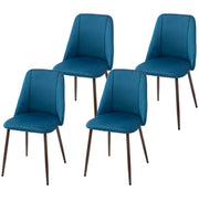 Upholstered Dining Chairs Set of 4, Velvet Accent Chair with Back and Wood-grain Steel Leg for Kitchen, Dark Blue