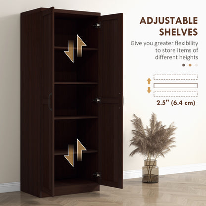 63" Kitchen Storage Cabinet, 5-tier Pantry Cabinet with Doors and Adjustable Shelves for Dining Room, Dark Brown
