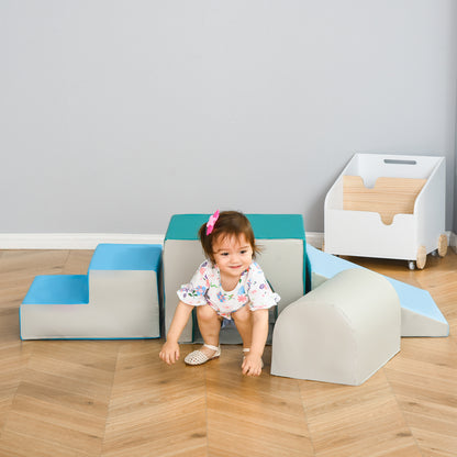 Qaba Foam Climbing Blocks for Toddlers, Kids Modular Play Set for Baby Children, Soft Play Equipment for Crawling Sliding, Easy-to-clean Safe DIY Creative, Multicolor
