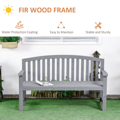 Wooden Bench, Outdoor Bench with Slatted Design, Backrest, Armrests for Garden, Park, Backyard, Grey