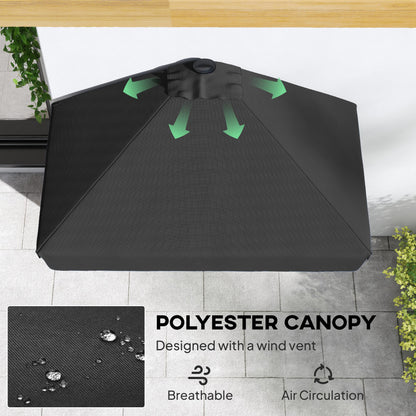 7.5ft Half Umbrella Semi Round Patio Parasol with Crank Handle, Top Vent for Garden, Balcony- NO BASE INCLUDED, Black