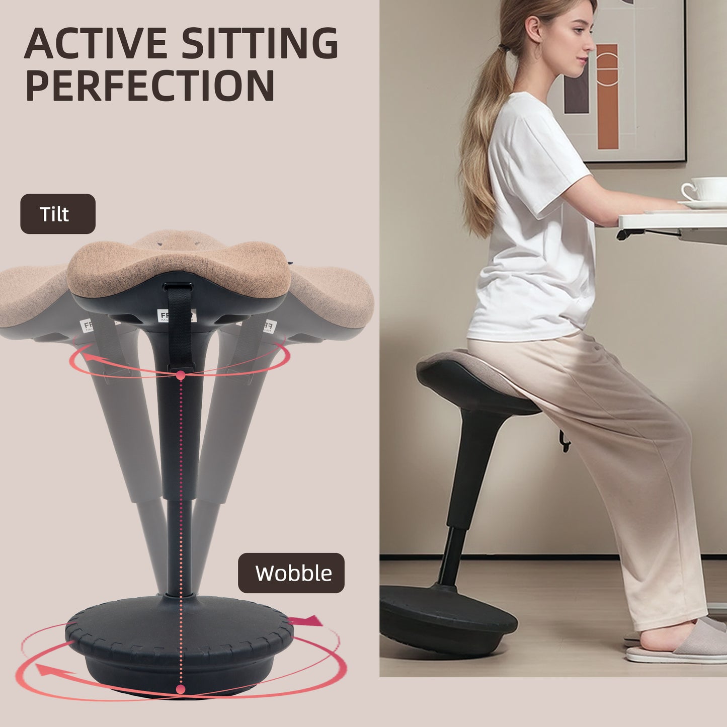 Swivel Standing Desk Chair, Adjustable Active Ergonomic Standing Stool, Backless Wobble Stool Chair, Brown