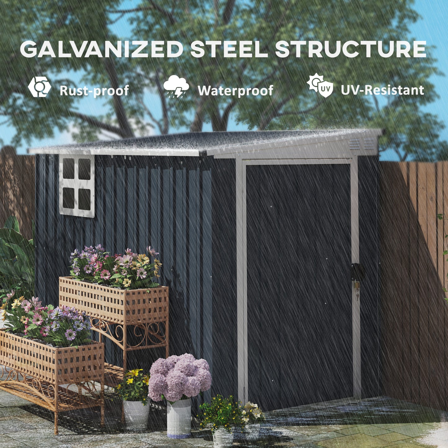 4' x 8' Outdoor Storage Shed, Metal Garden Shed with Window, 2 Vents and Lockable Door for Backyard, Garden, Patio