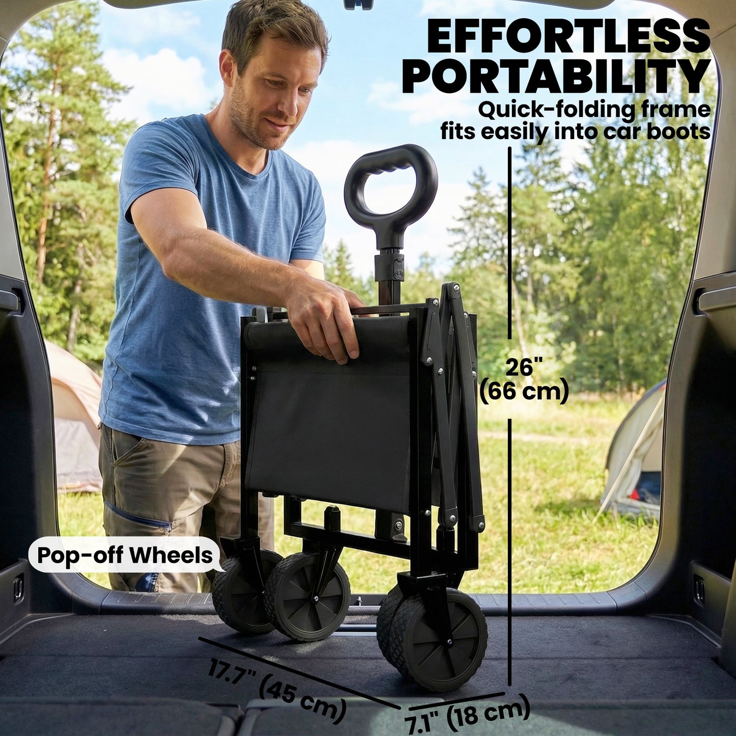 16 Gallon Folding Wagon Cart with Wheels, Heavy-Duty Collapsible Wagon with Drop-Down Tailgate, Black