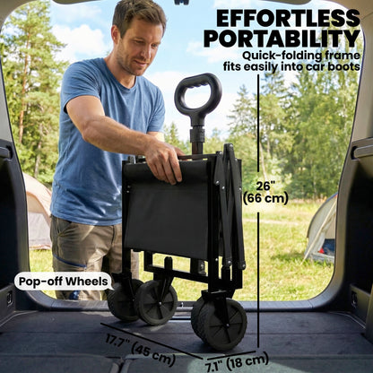 16 Gallon Folding Wagon Cart with Wheels, Heavy-Duty Collapsible Wagon with Drop-Down Tailgate, Black
