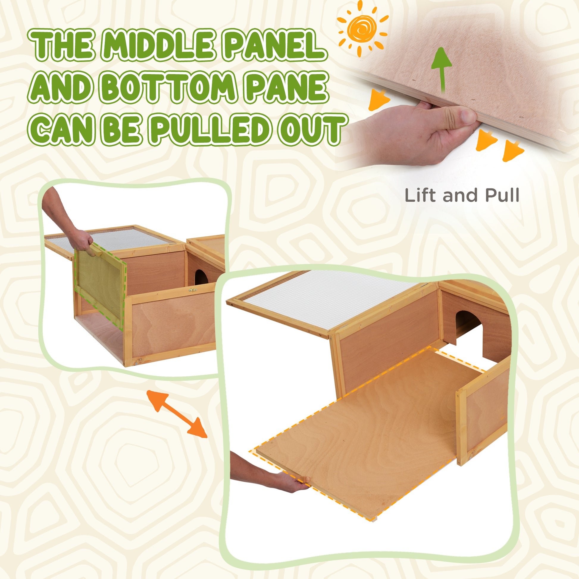 Wooden Tortoise Enclosure with Two Room Design, for Indoor Use, 37" x 25" x 13", Nature Wood