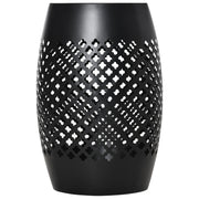 12" Steel Patio End Table, Round Hollow Drum Side Table, Accent Table for Indoor and Outdoor, Black