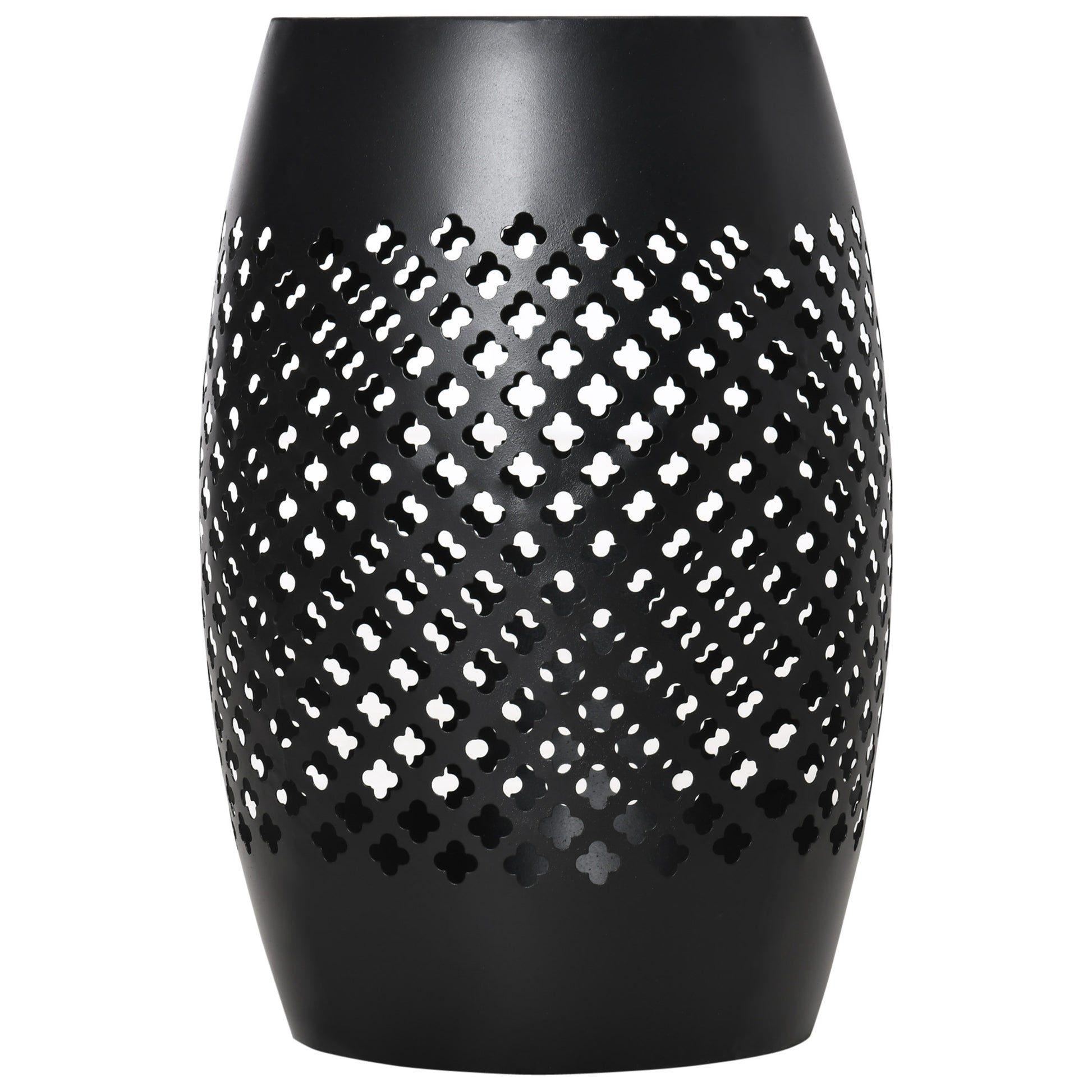12" Steel Patio End Table, Round Hollow Drum Side Table, Accent Table for Indoor and Outdoor, Black