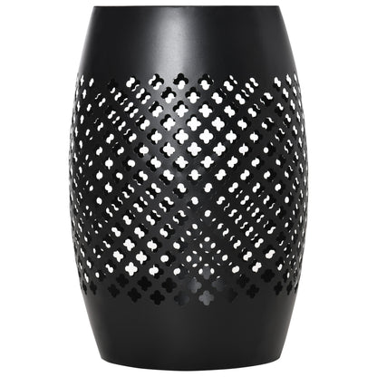 12" Steel Patio End Table, Round Hollow Drum Side Table, Accent Table for Indoor and Outdoor, Black
