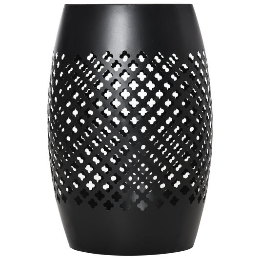 12" Steel Patio End Table, Round Hollow Drum Side Table, Accent Table for Indoor and Outdoor, Black