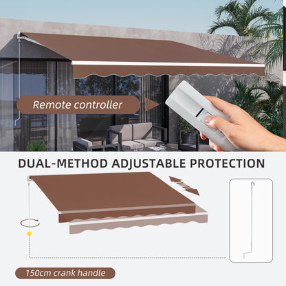 13' x 10' Electric Awning, Retractable Awning Sun Shade Shelter with Remote Controller, Manual Crank Handle and Aluminum Frame, for Deck, Balcony, Yard, Coffee