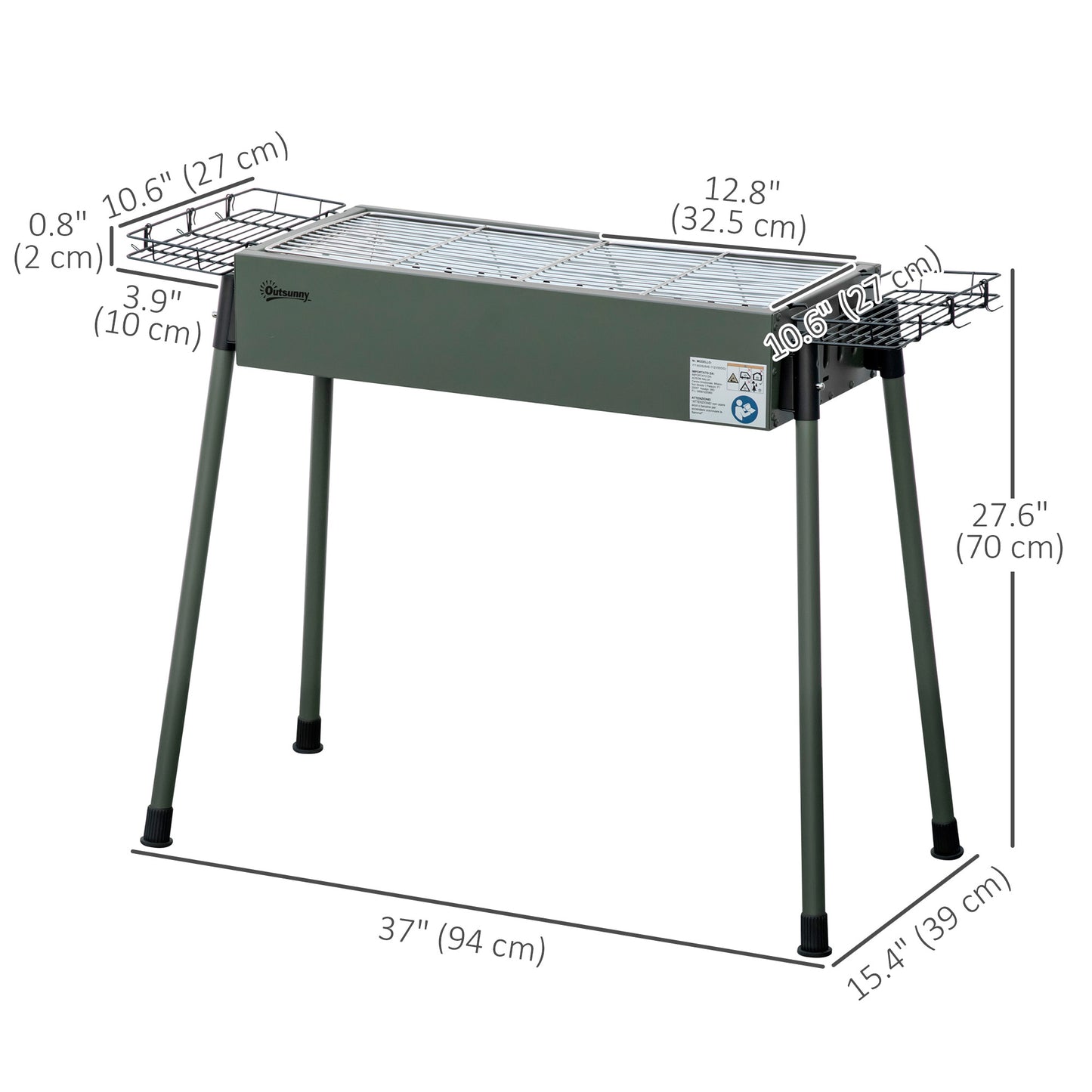 Portable BBQ Grill, Charcoal Grill with Side Seasoning Baskets, Hooks and Nets for Outdoor, Picnic, Camping, Dark Green