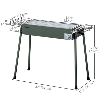 Portable BBQ Grill, Charcoal Grill with Side Seasoning Baskets, Hooks and Nets for Outdoor, Picnic, Camping, Dark Green