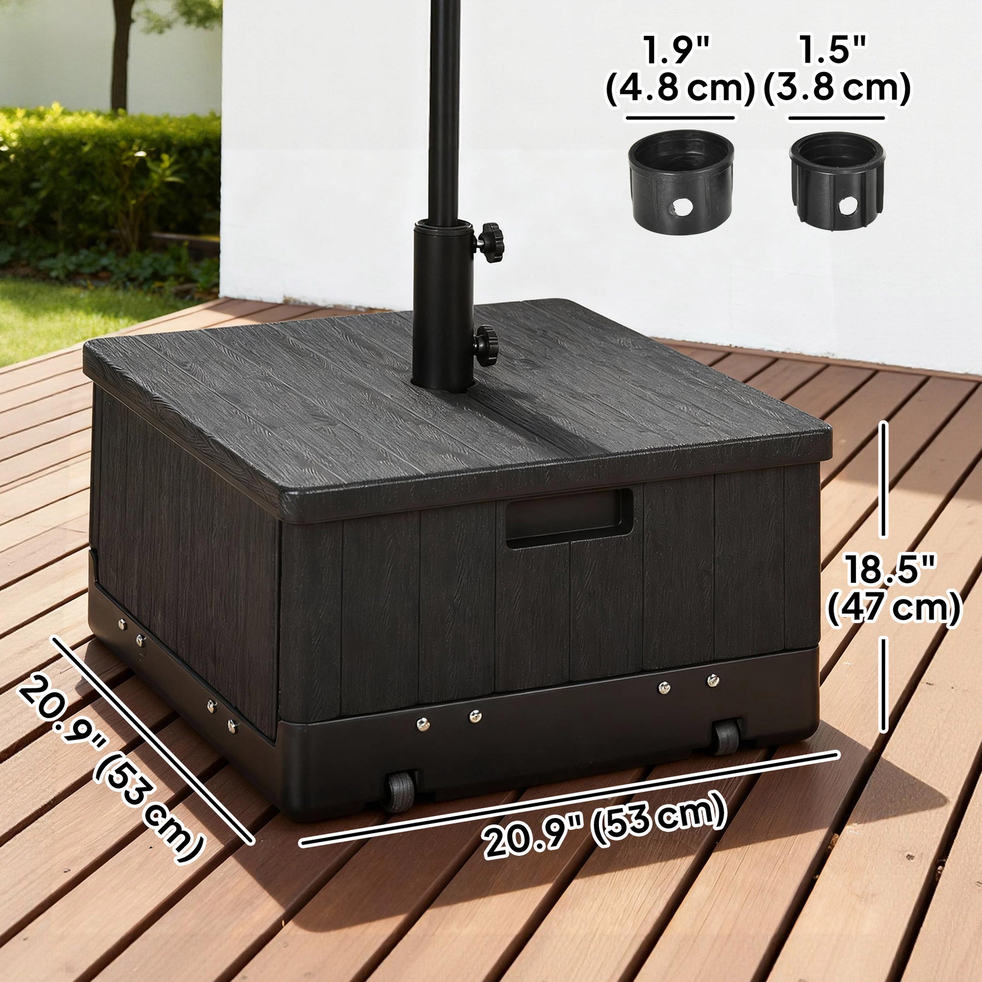 3-in-1 Outdoor Umbrella Base with Wheels, Side Table, Planter Box, 175lbs Heavy Duty Patio Umbrella Stand, Black