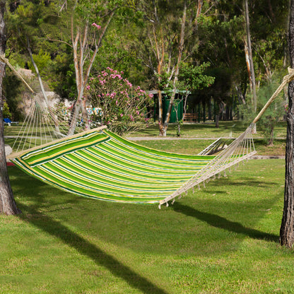 75" Patio Outdoor Hammock, Striped Camping Hammock Lounge Bed Garden w/ Pillow, Green