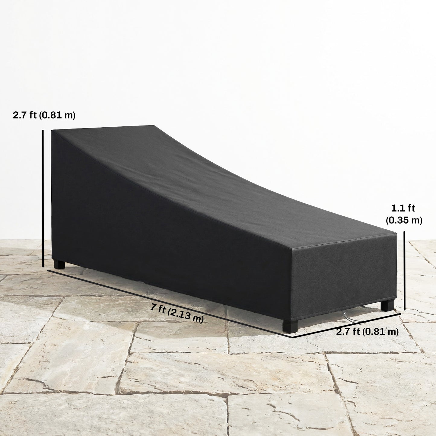 Waterproof Patio Lounge Chair Cover, 420D Outdoor Chaise Lounger Protective Cover with Sealed Seams, Storage Bag, Black